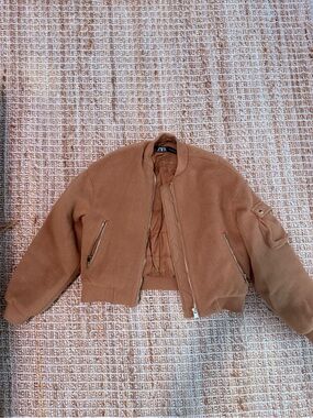 Zara Camel/Tan Fleece Bomber Jacket